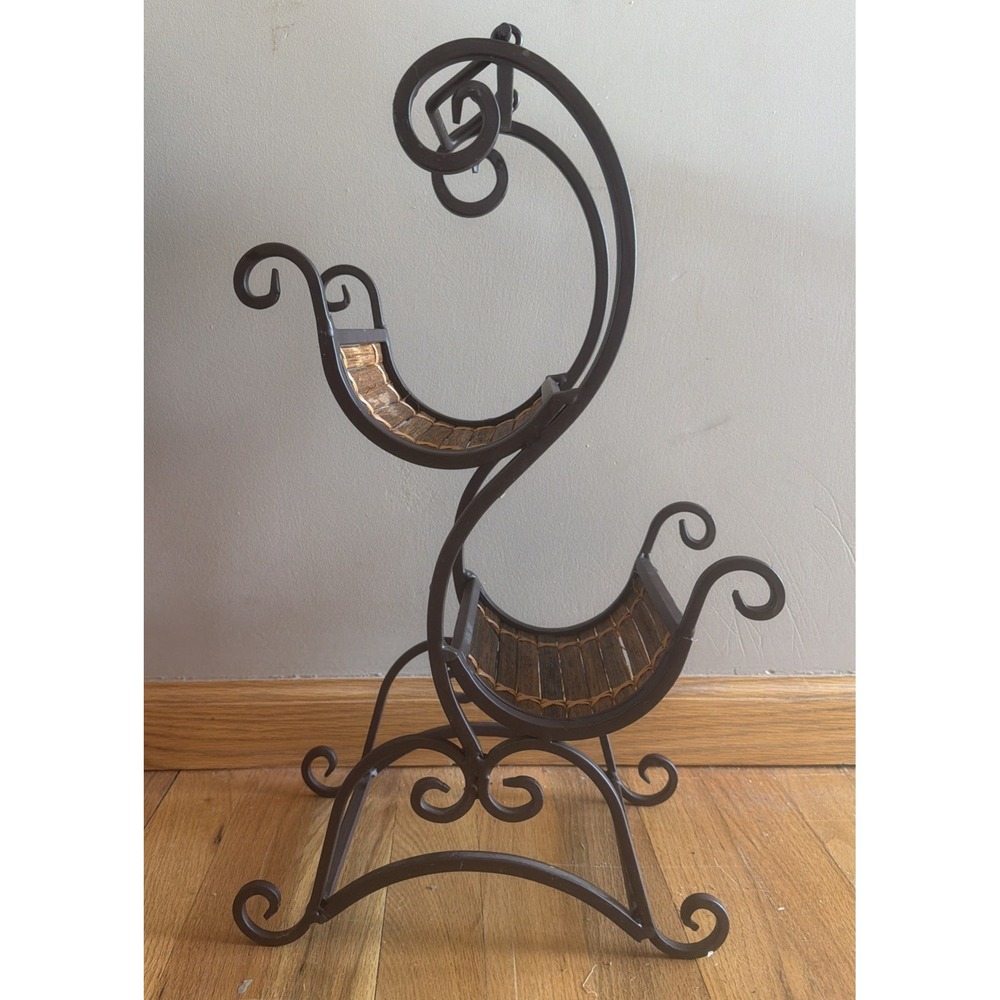 Decorative Wood Wrought Iron 2 Bottle Free-Standing Wine Rack Dark Brown